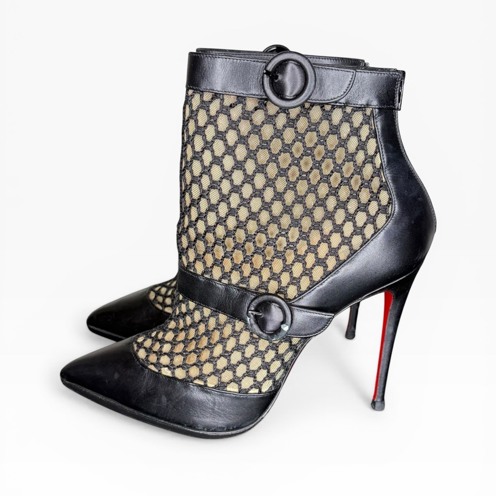 Christian Louboutin Black and Tan Heeled Boots Size 39 - Picture 3 of 16